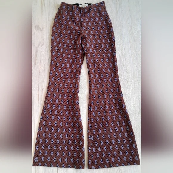 Anthropologie The Joni  High-Rise Flare Pants in Brown and Lavender Size XS - Picture 3 of 10